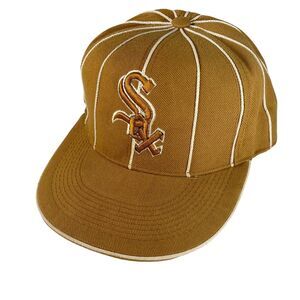 MY CAP Chicago White Sox Baseball Hat Cap Size 7 1/8 Tan White Stripe MC Fitted